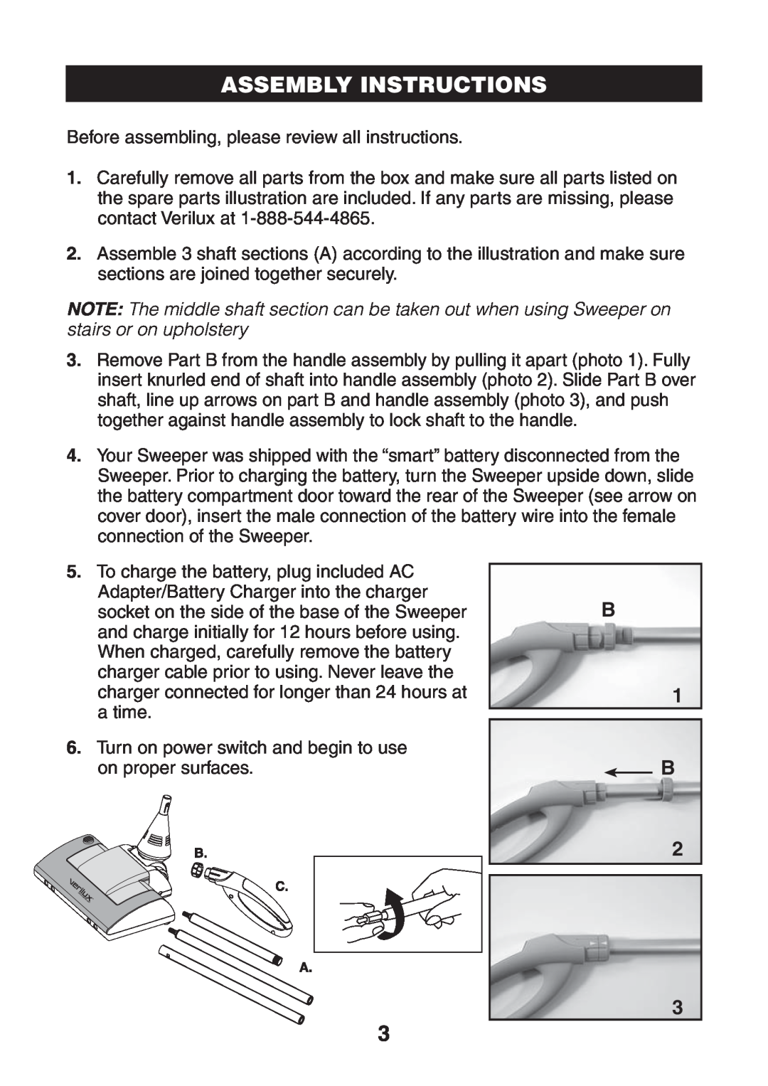 Verilux UV-C manual Assembly Instructions, B 1 B 