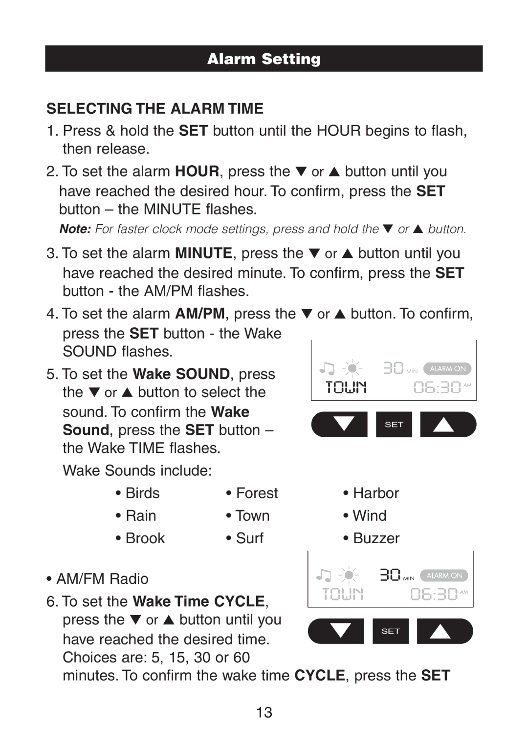 Verilux VA02 instruction manual Selecting the Alarm Time 