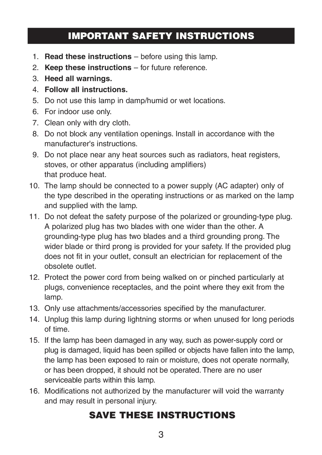 Verilux VA02 instruction manual Read these instructions before using this lamp 