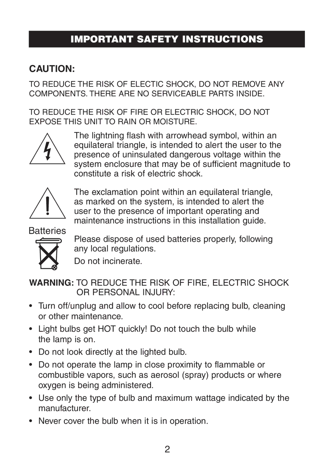 Verilux VA02 instruction manual Important Safety Instructions 