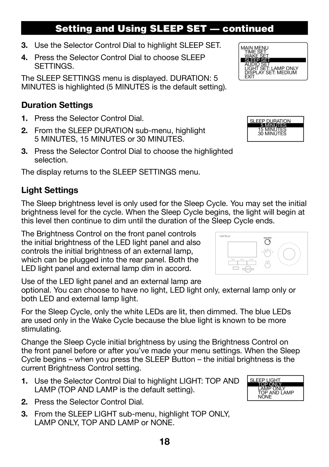 Verilux VA04 manual SettingTroubleand UsingShootingSLEEPSanitizingSET Wand 