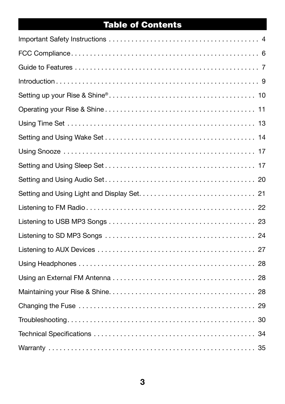 Verilux VA04 manual Table of Contents 