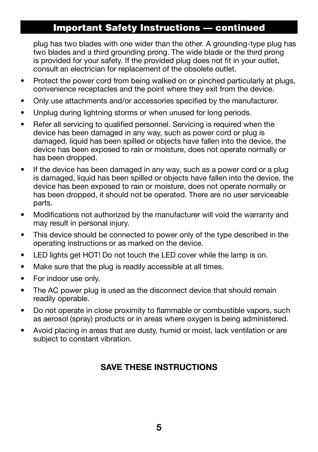 Verilux VA04 manual Important Safety Instructions 