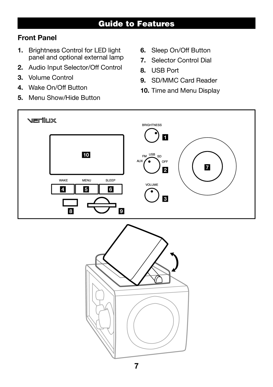 Verilux VA04 manual Guide to Features, Front Panel 