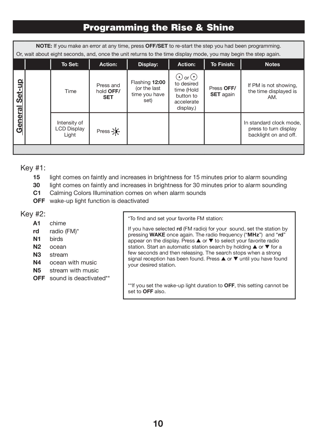 Verilux VA06 manual Programming the Rise & Shine, Set 