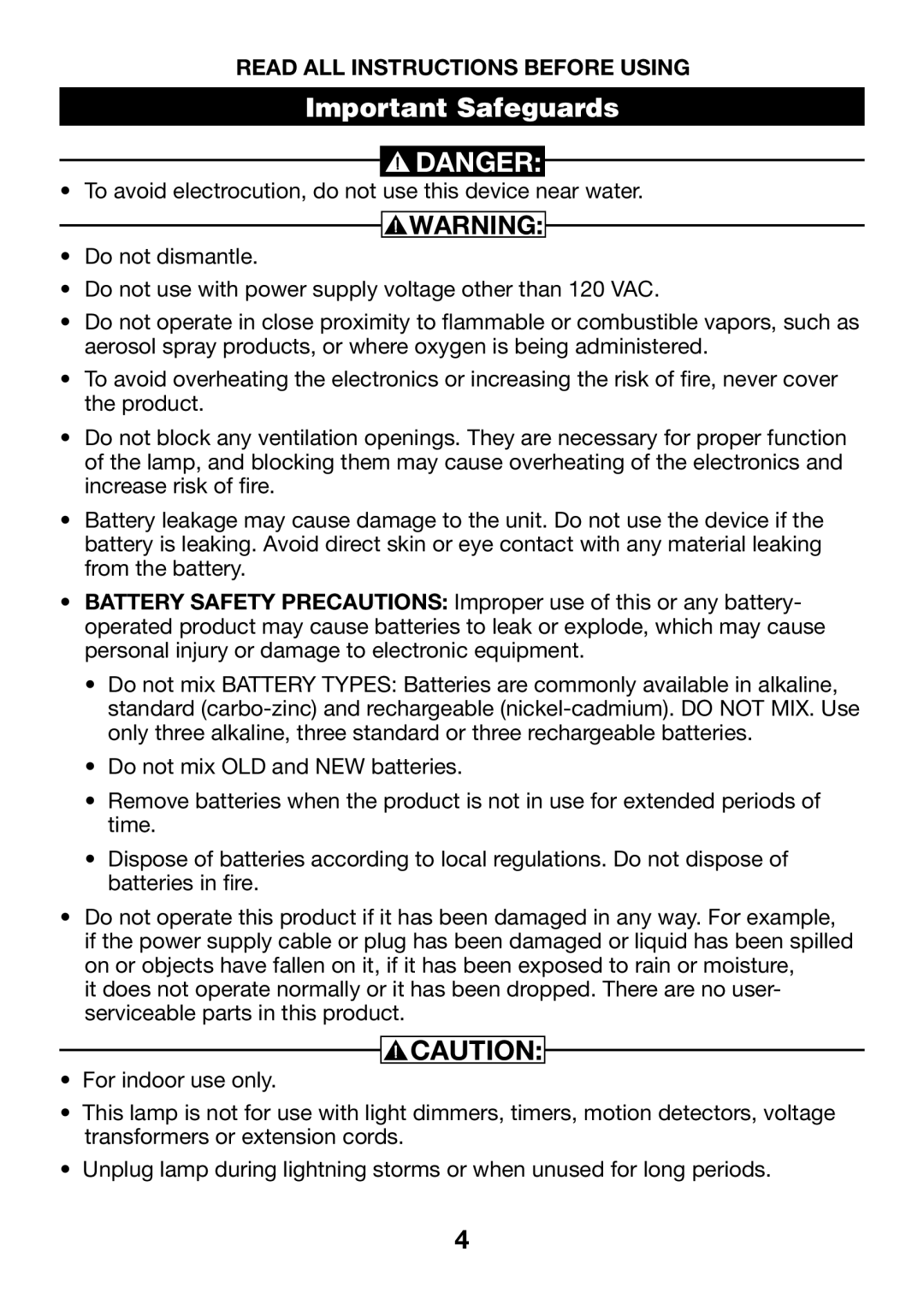 Verilux VA06 manual Important Safeguards 