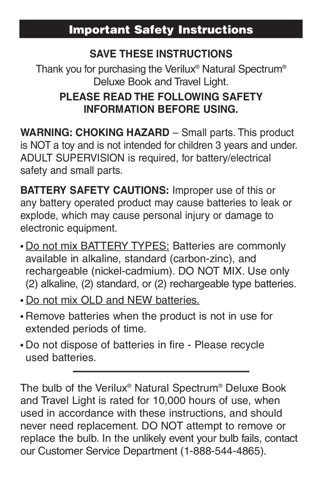 Verilux VB01 manual Important Safety Instructions, Save These Instructions 