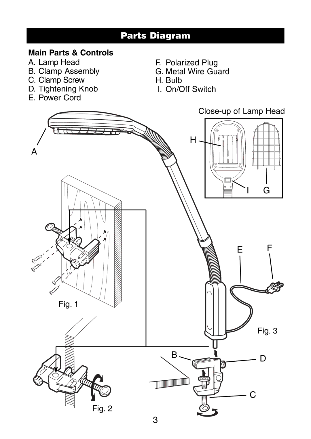 Verilux VC01HH1 instruction manual Parts Diagram, Main Parts & Controls 