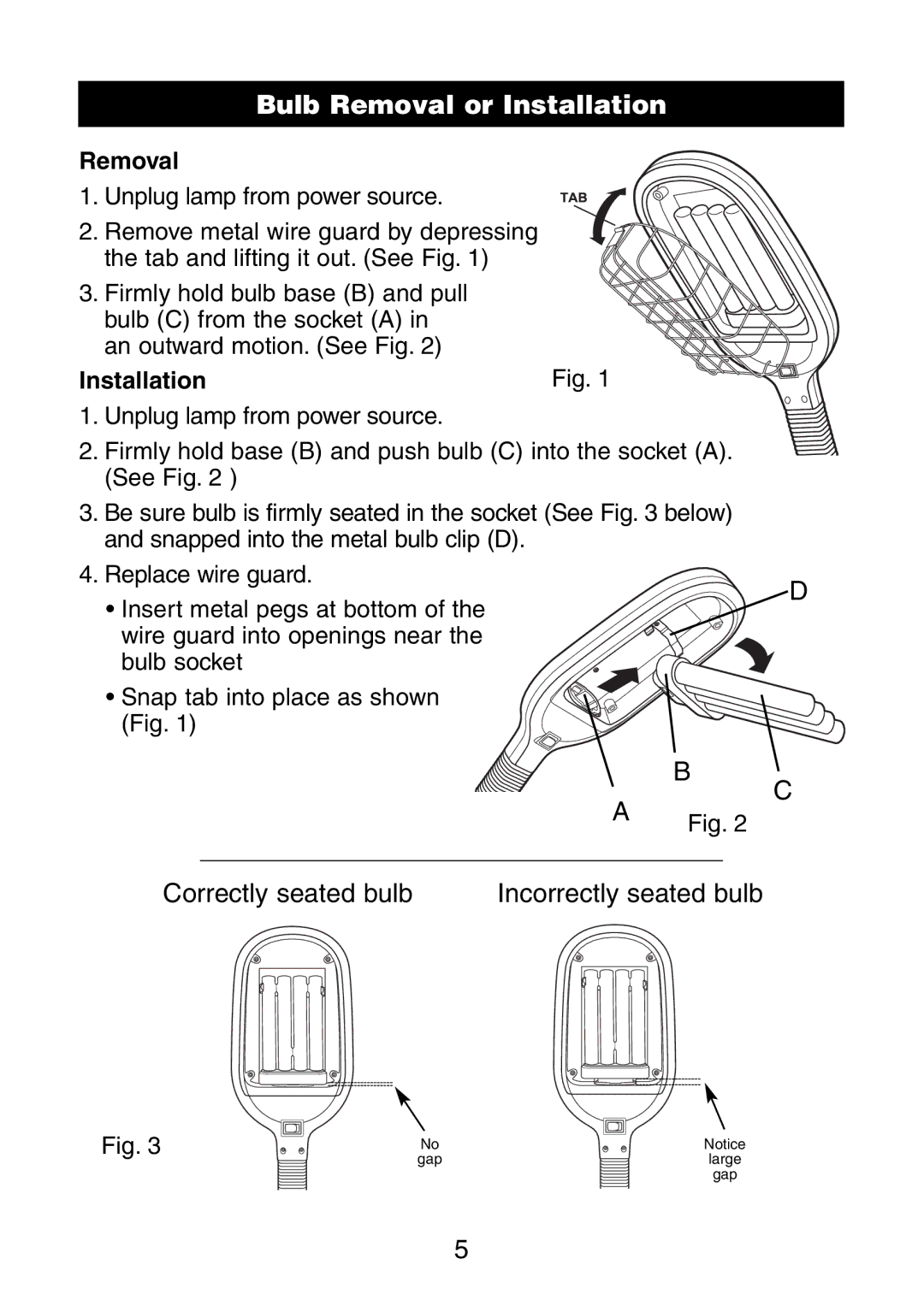 Verilux VC01HH1 instruction manual Bulb Removal or Installation 