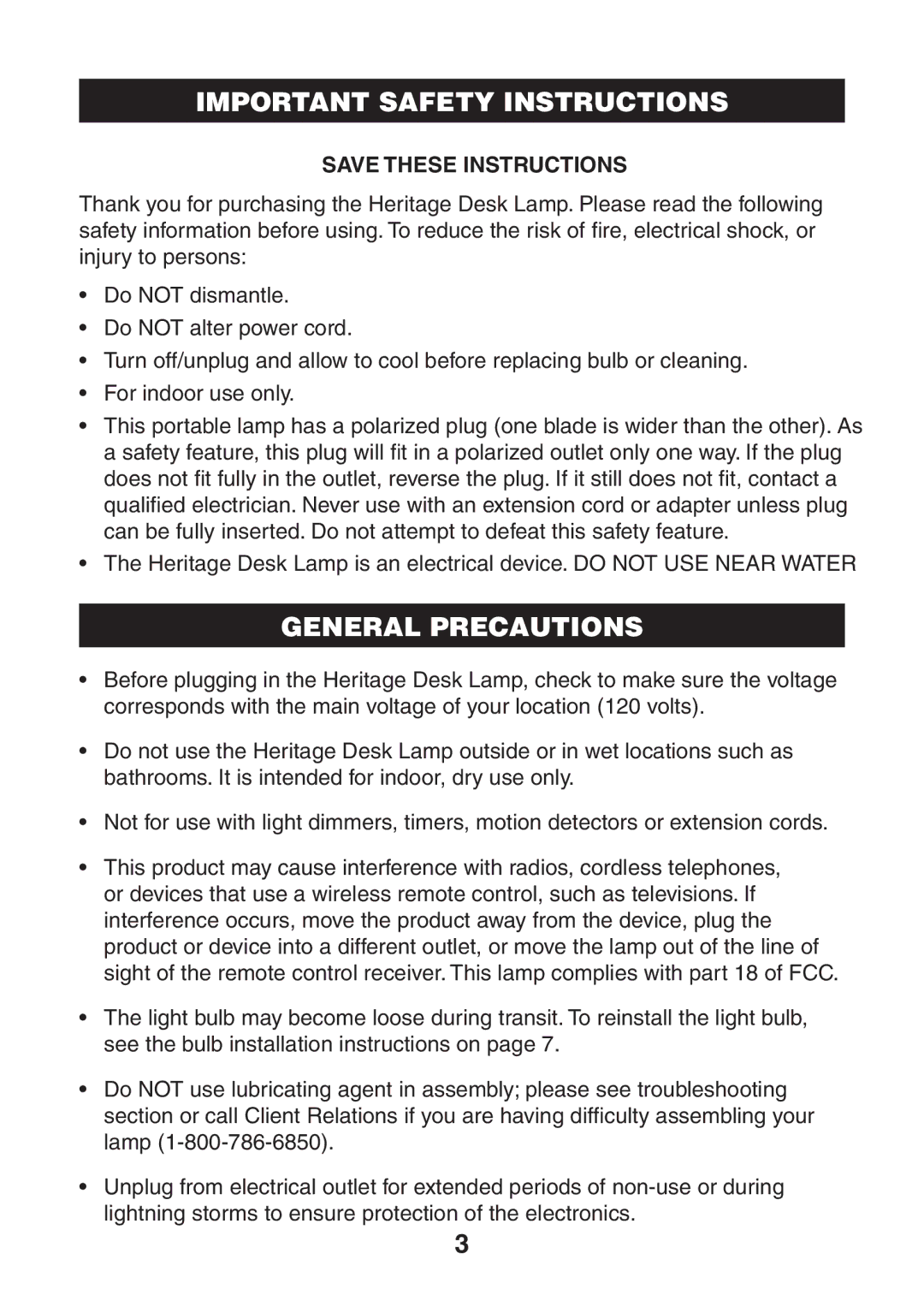 Verilux VD03 manual Important Safety Instructions, General Precautions 