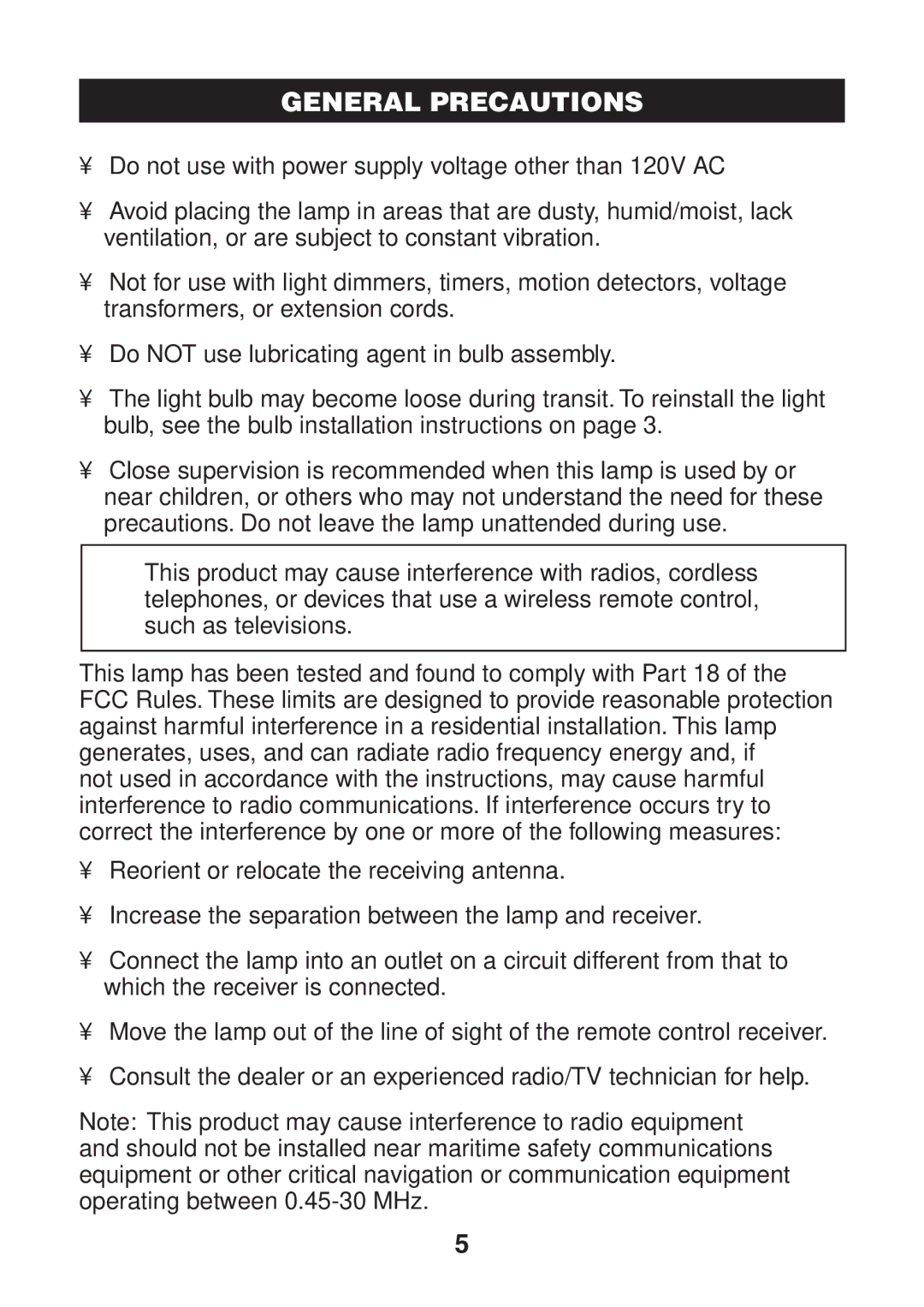 Verilux VD05 manual General Precautions 