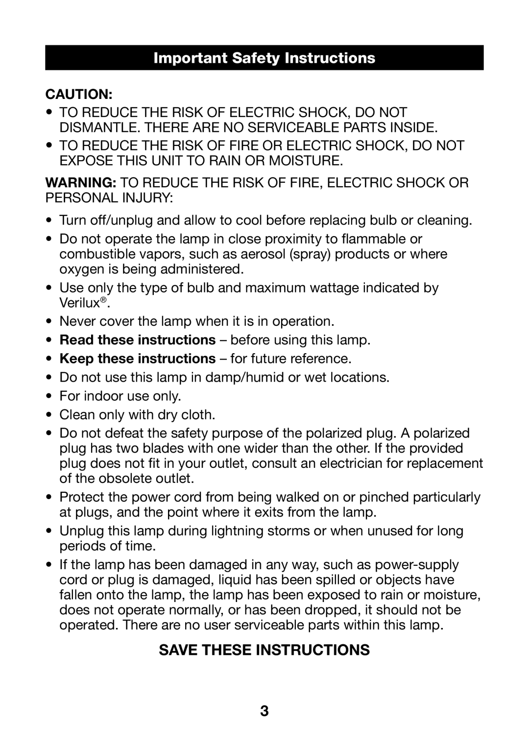 Verilux VD07 manual Important Safety Instructions, Keep these instructions for future reference 