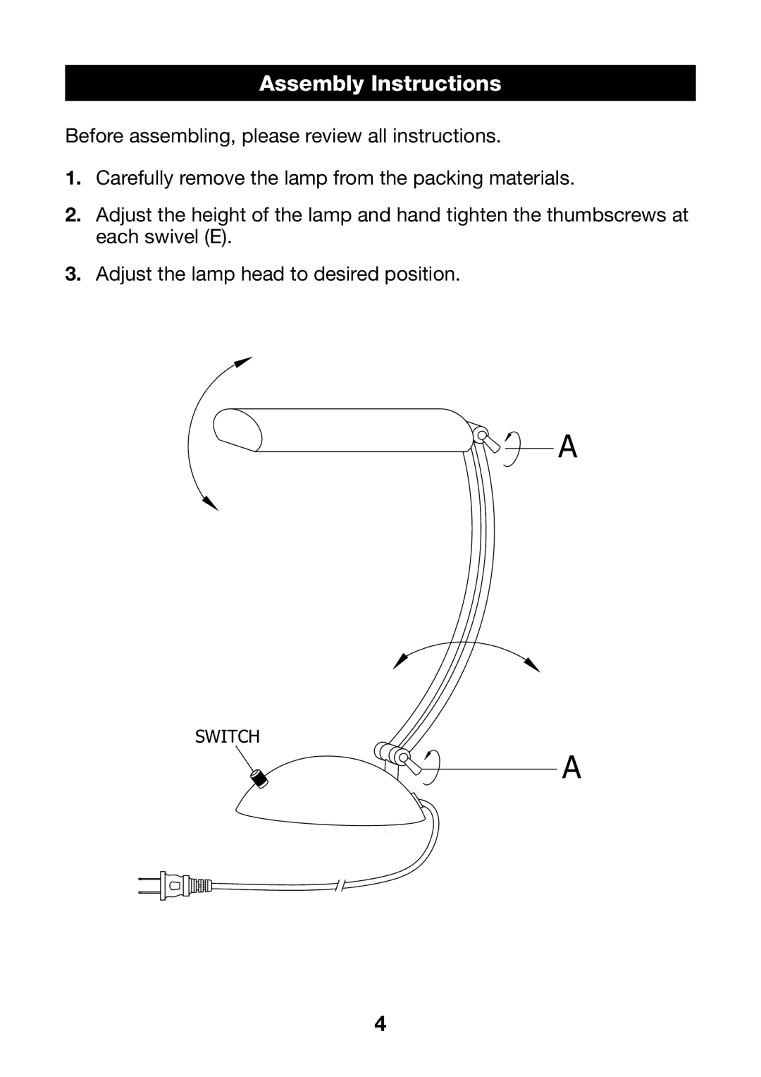 Verilux VD07 manual Assembly Instructions 