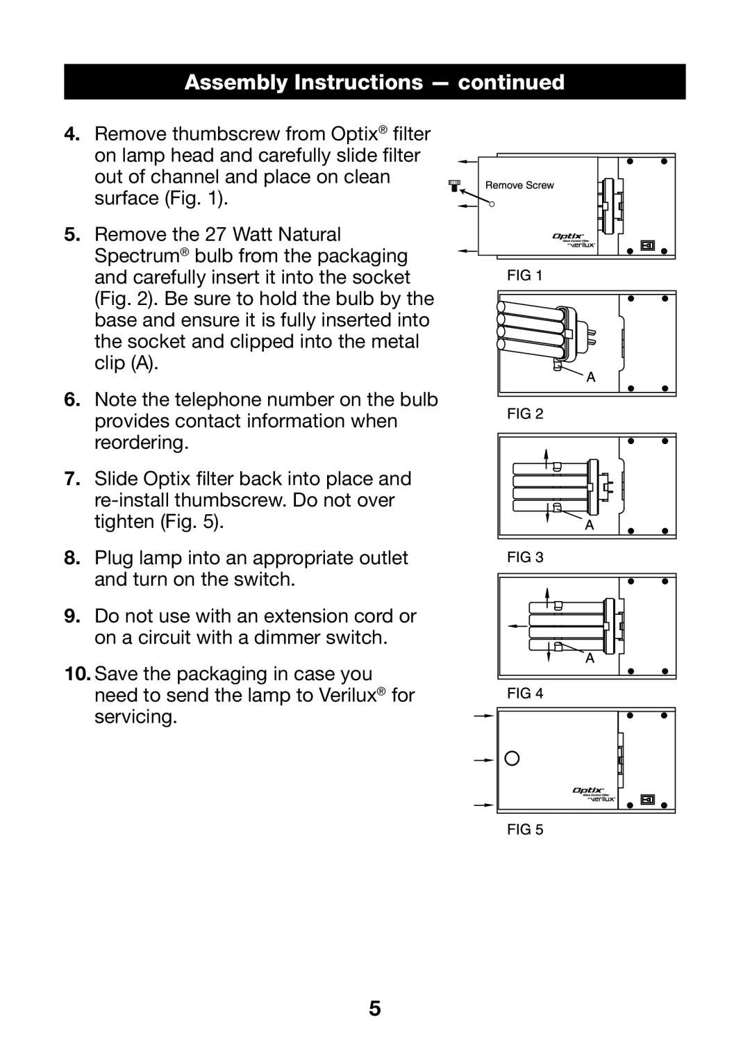 Verilux VD07 manual Assembly Instructions 