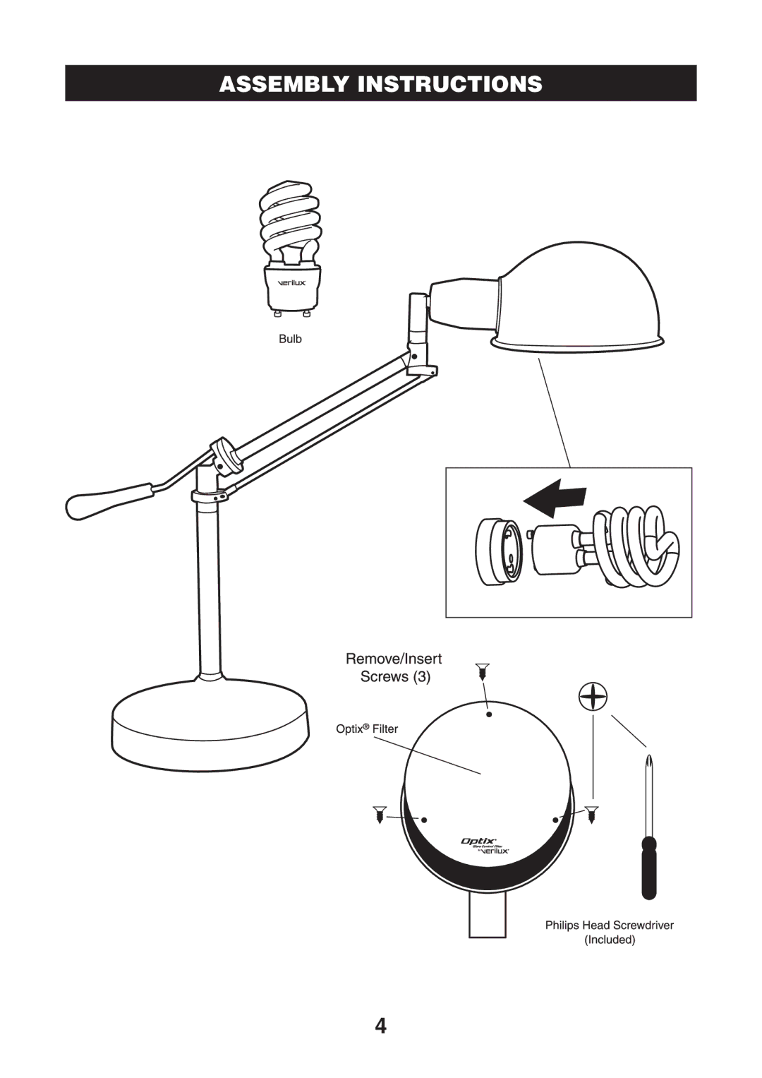 Verilux VD08 manual Assembly Instructions 