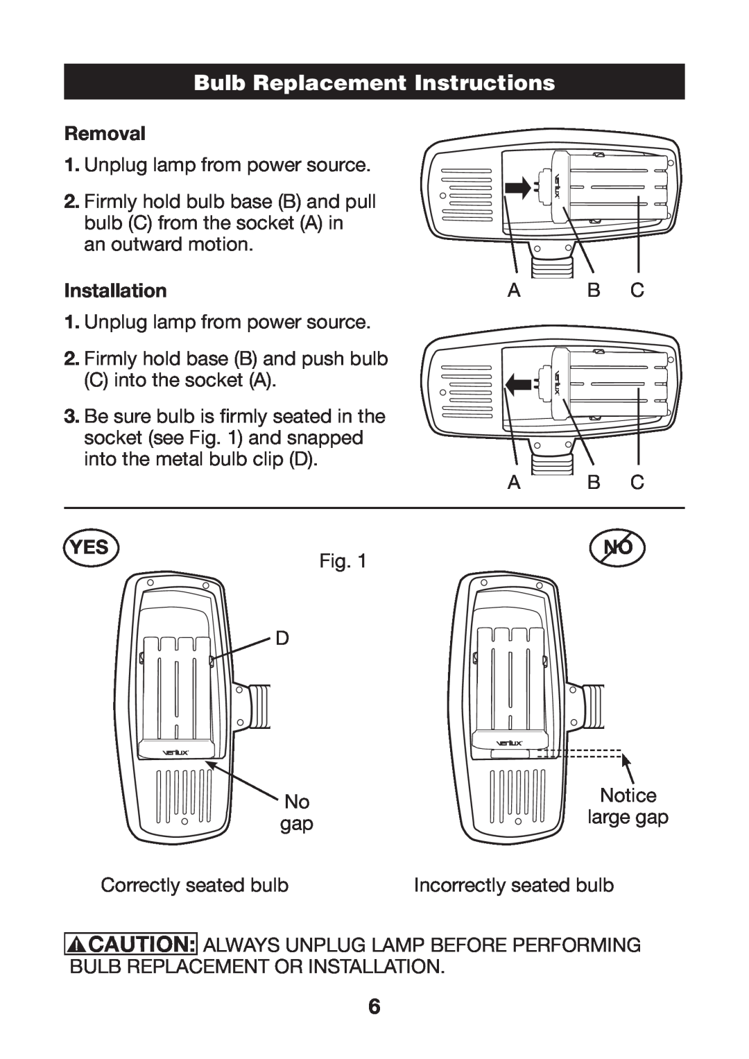 Verilux VD12 manual Bulb Replacement Instructions, Removal, Installation 