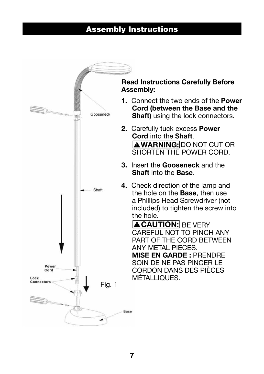 Verilux VF01 manual Assembly Instructions, Read Instructions Carefully Before Assembly 