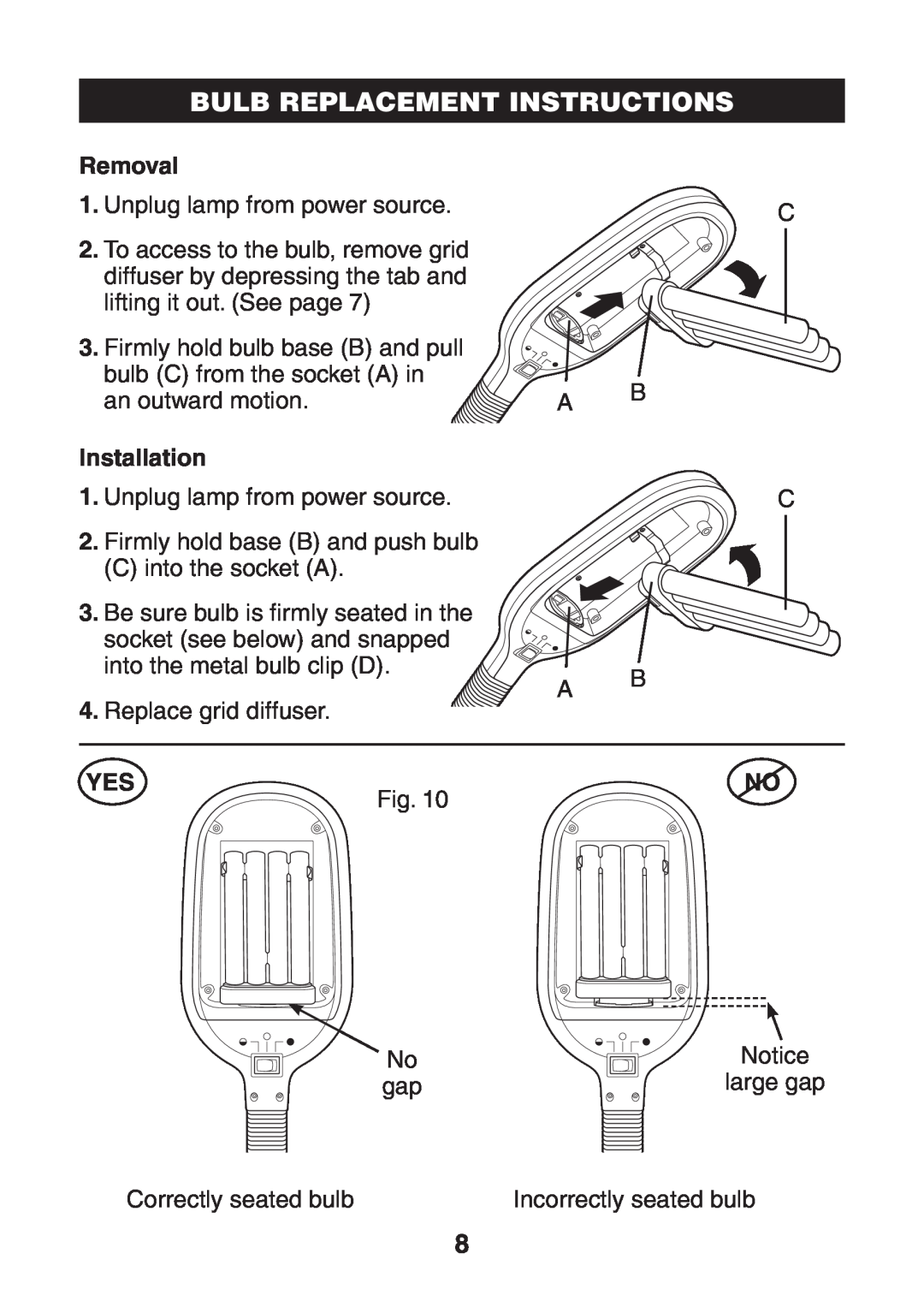 Verilux VF01 manual Bulb Replacement Instructions, Removal, Installation 