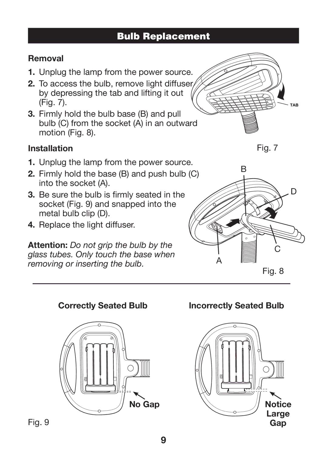 Verilux VF02 manual Bulb Replacement, Removal 