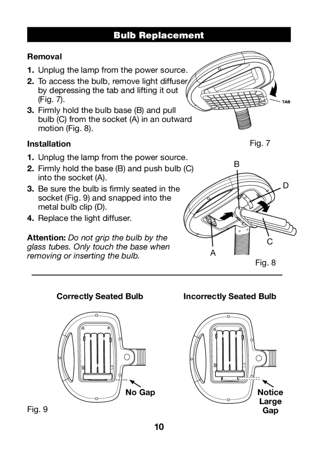 Verilux VF02 manual Bulb Replacement, Removal 