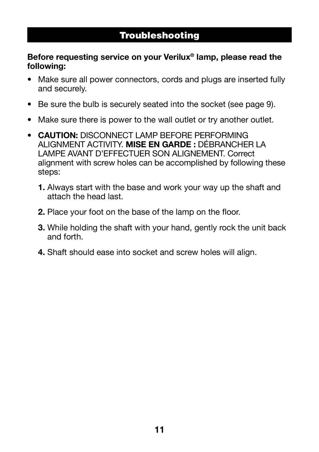 Verilux VF02 manual Troubleshooting 