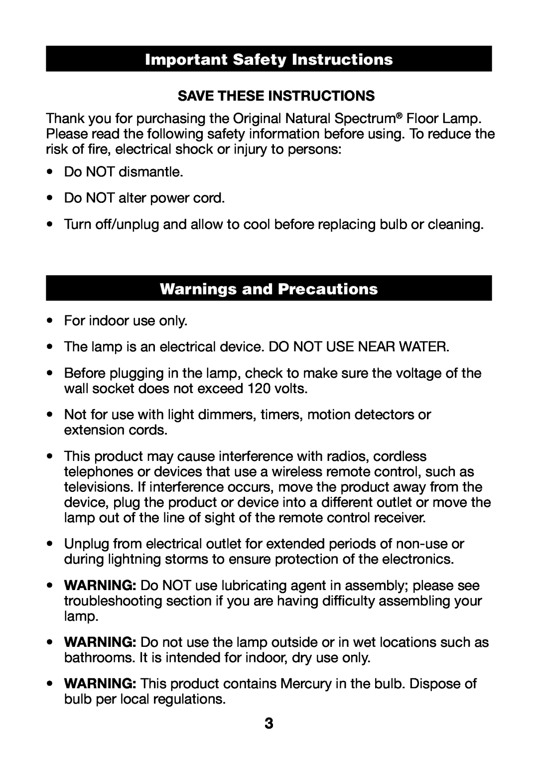 Verilux VF02 manual Important Safety Instructions, Warnings and Precautions, Save These Instructions 