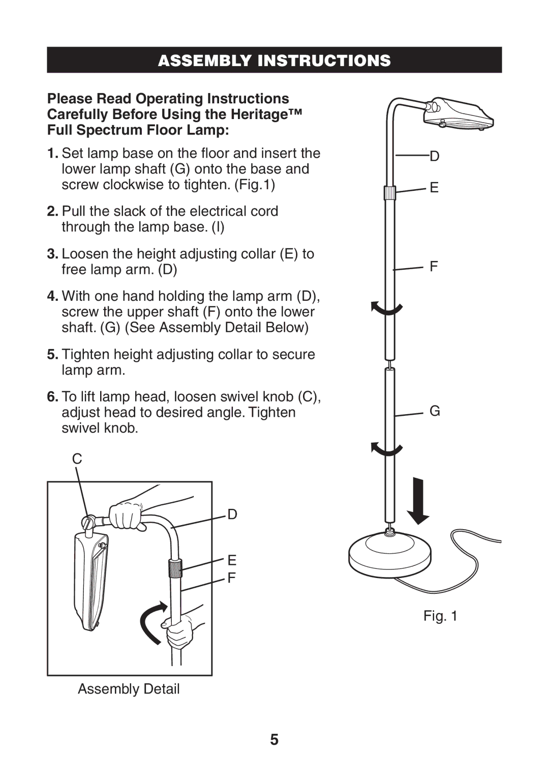 Verilux VF03 manual Assembly Instructions 