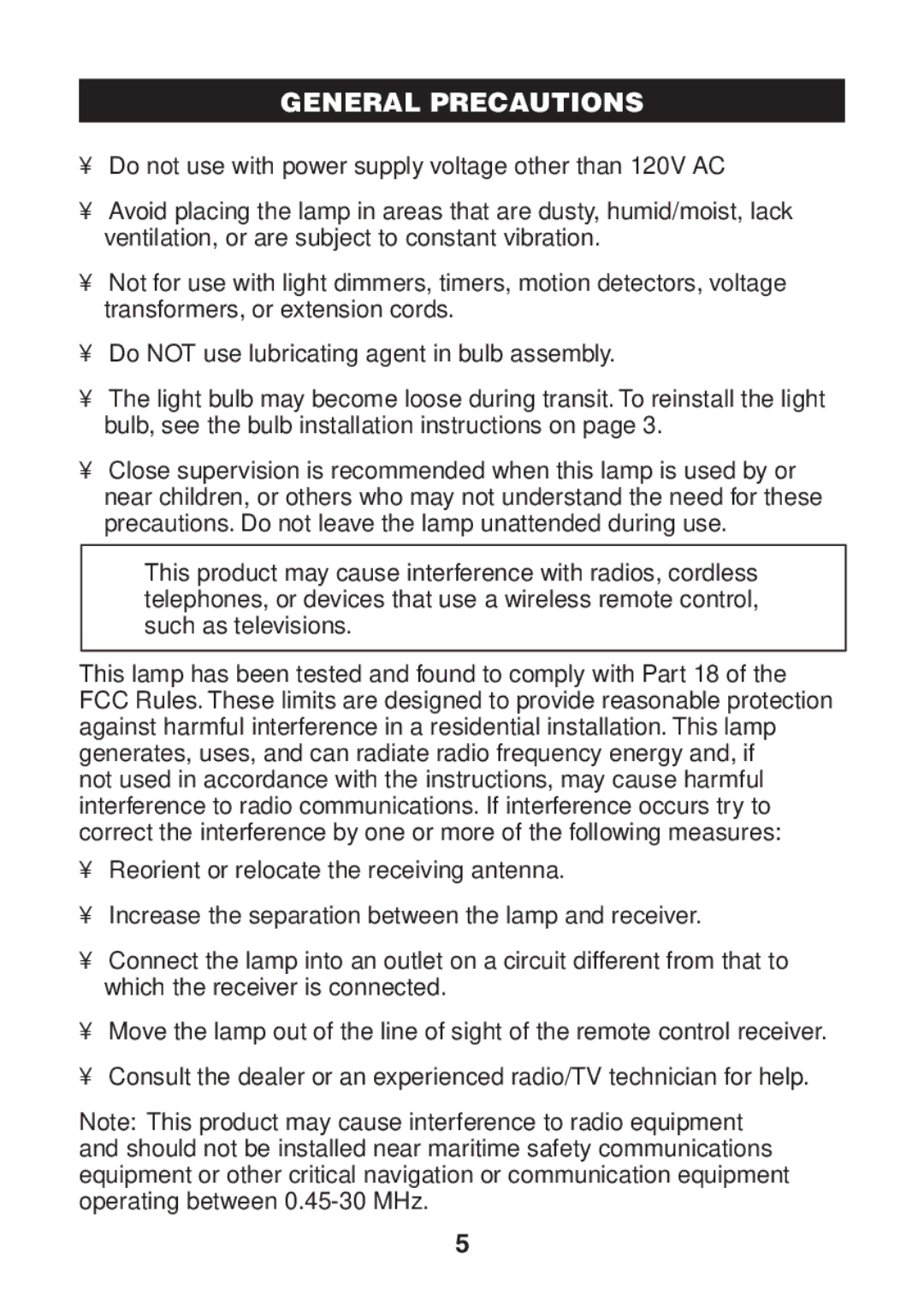 Verilux VF05 manual General Precautions 