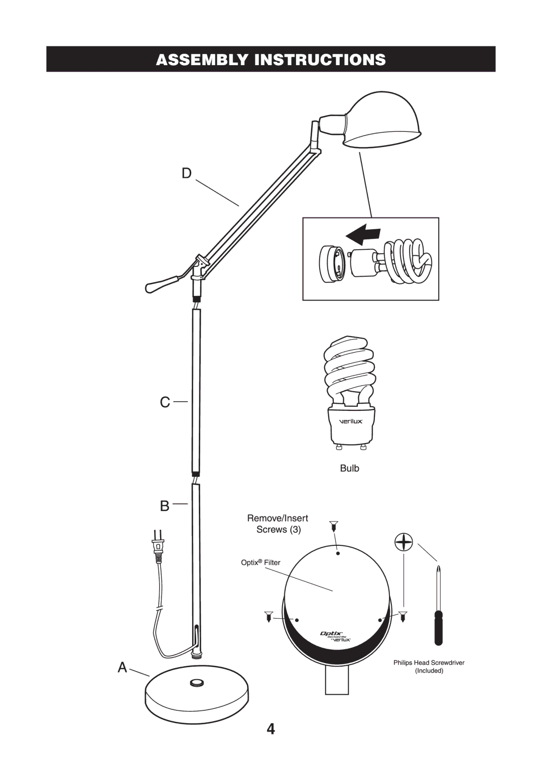 Verilux VF08 manual Assembly Instructions 