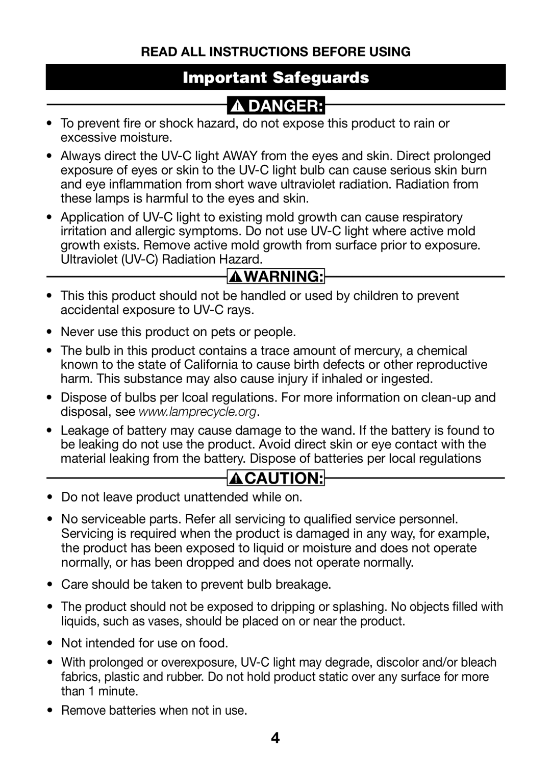 Verilux VH01 manual Important Safeguards 