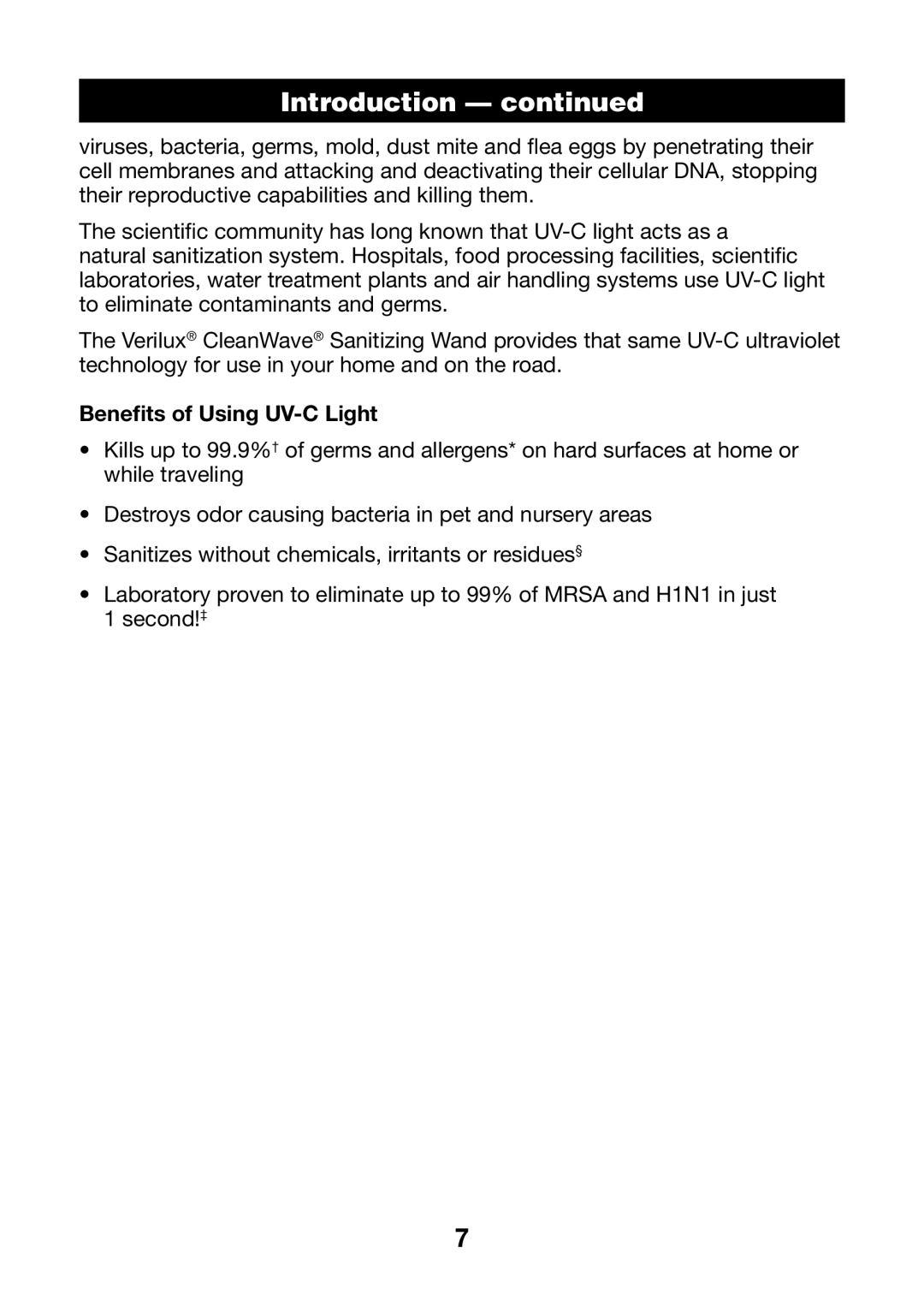 Verilux VH01 manual Benefits of Using UV-C Light 