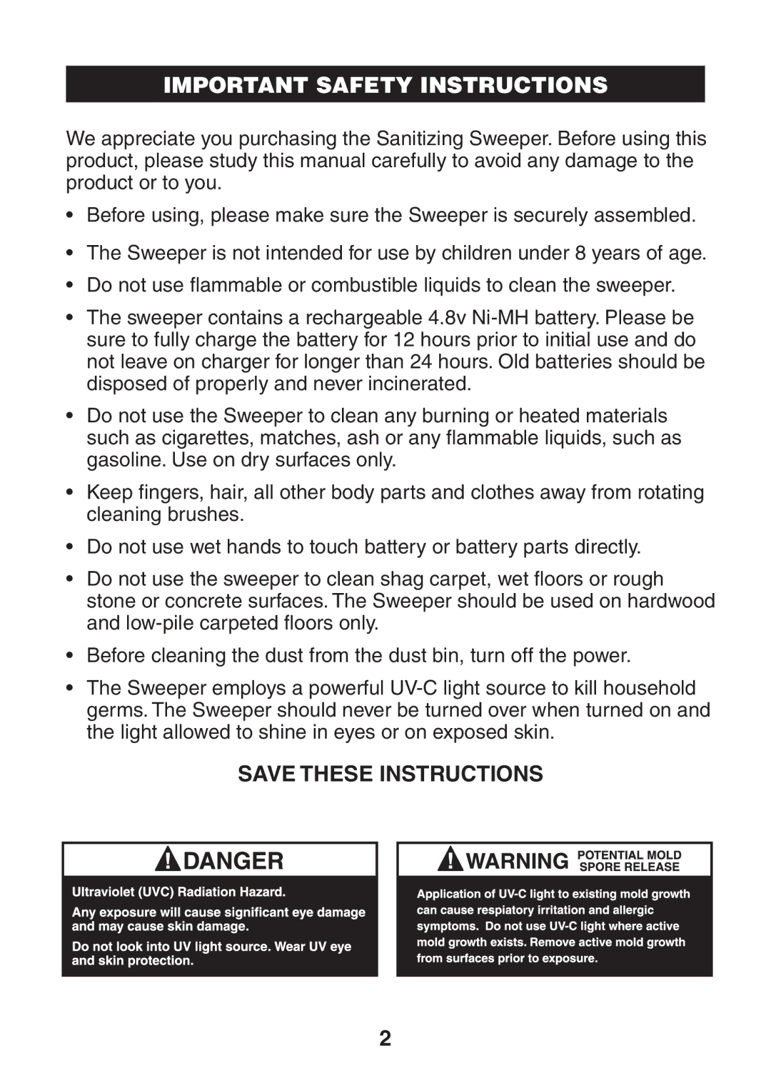 Verilux VH02 manual Important Safety Instructions 