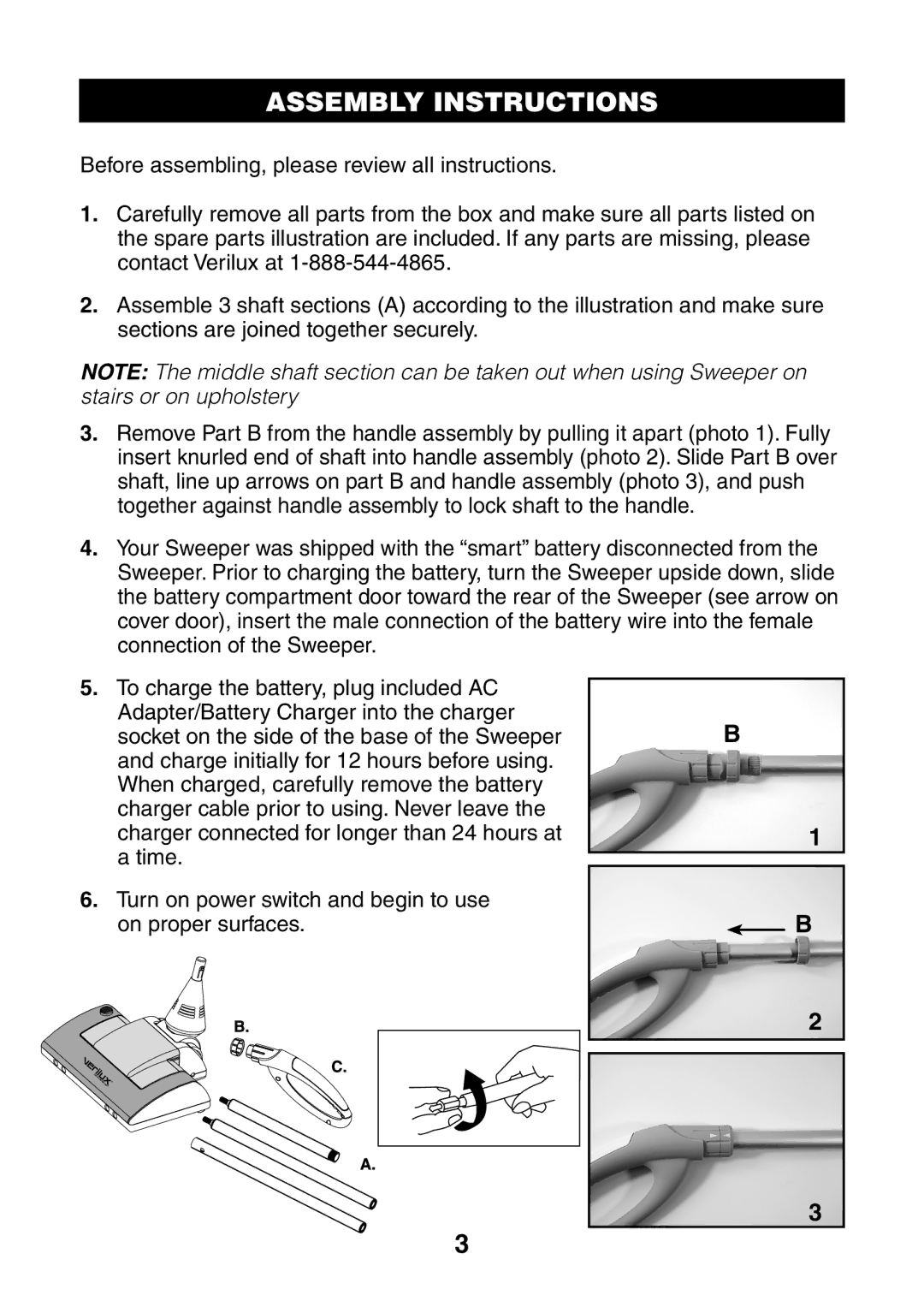 Verilux VH02 manual Assembly Instructions 