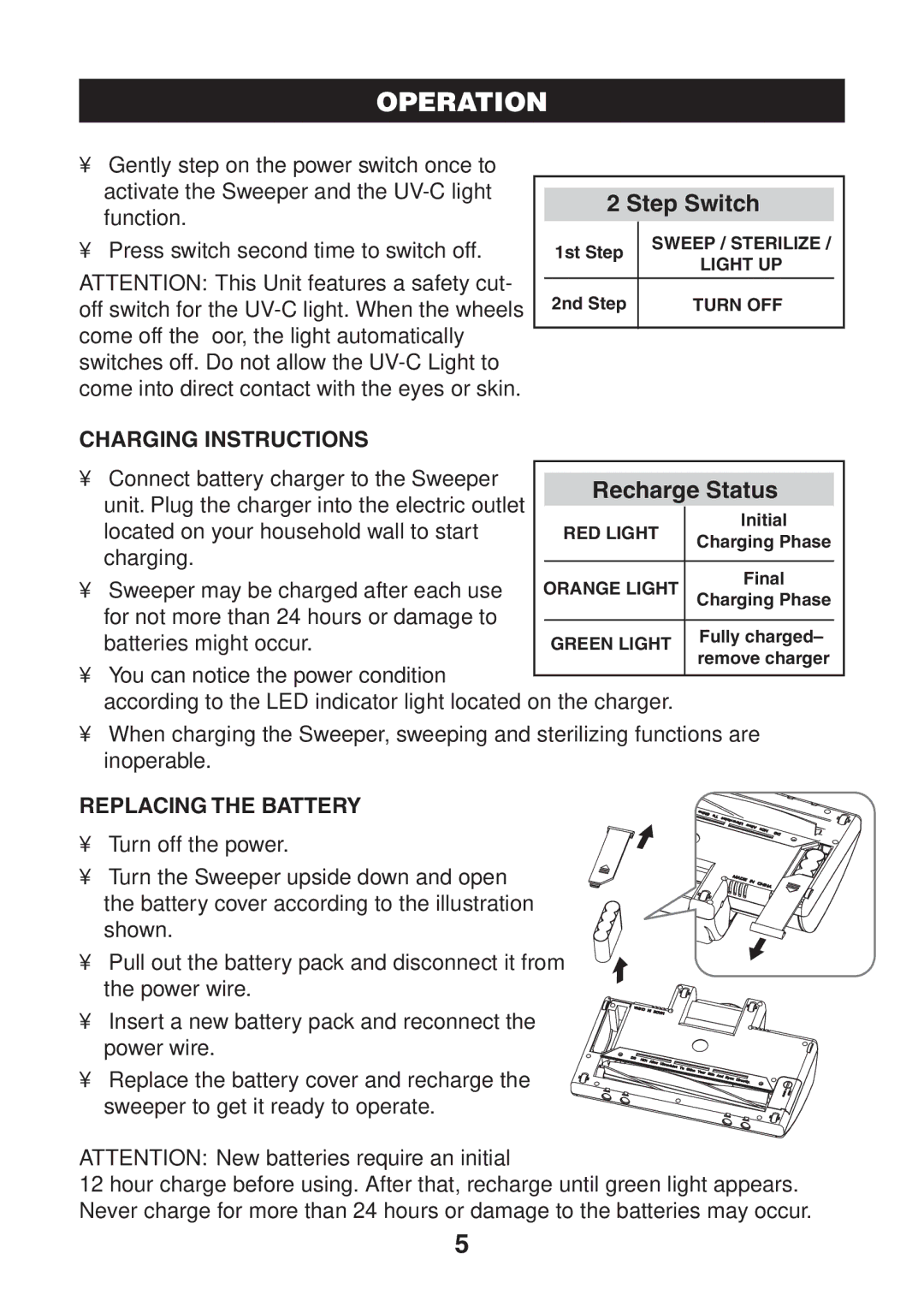 Verilux VH02 manual Operation, Step Switch 