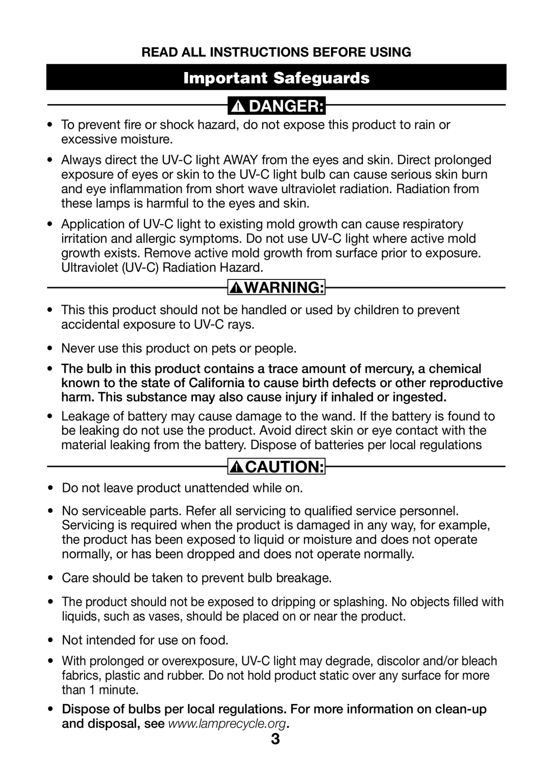 Verilux VH03 manual Important Safeguards 