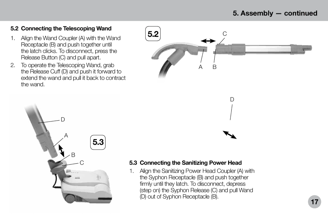 Verilux VH04WW1 owner manual Connecting the Telescoping Wand, Connecting the Sanitizing Power Head 