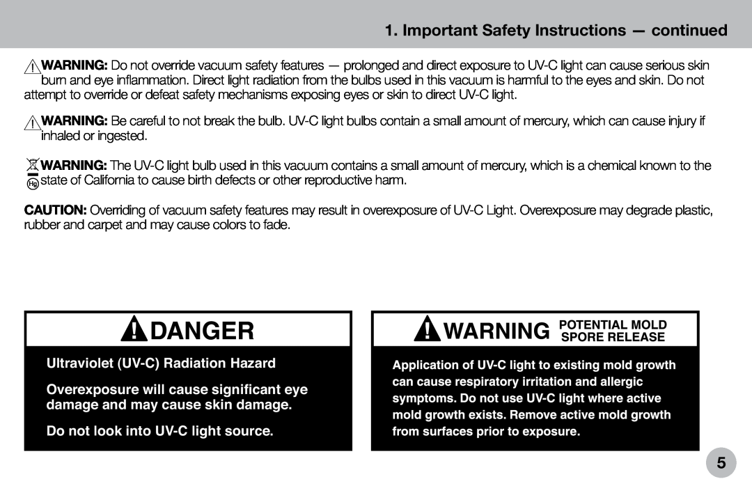 Verilux VH04WW1 owner manual Ultraviolet UV-CRadiation Hazard, Do not look into UV-Clight source 