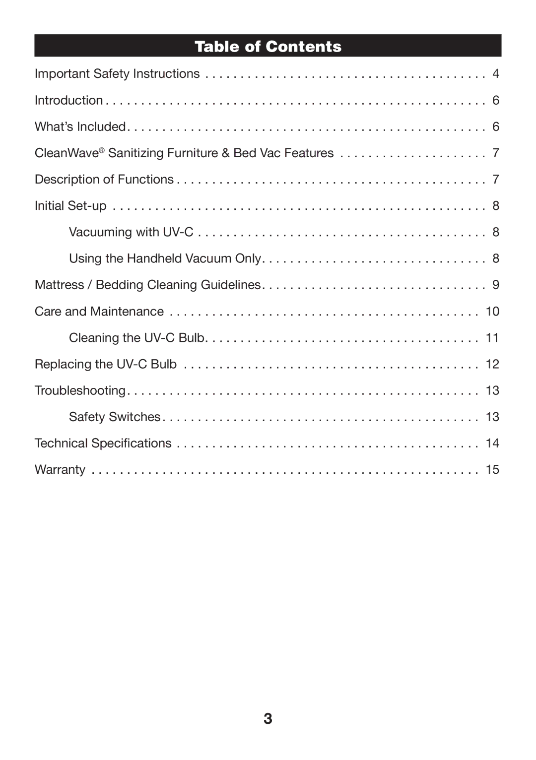 Verilux VH07 manual Table of Contents 