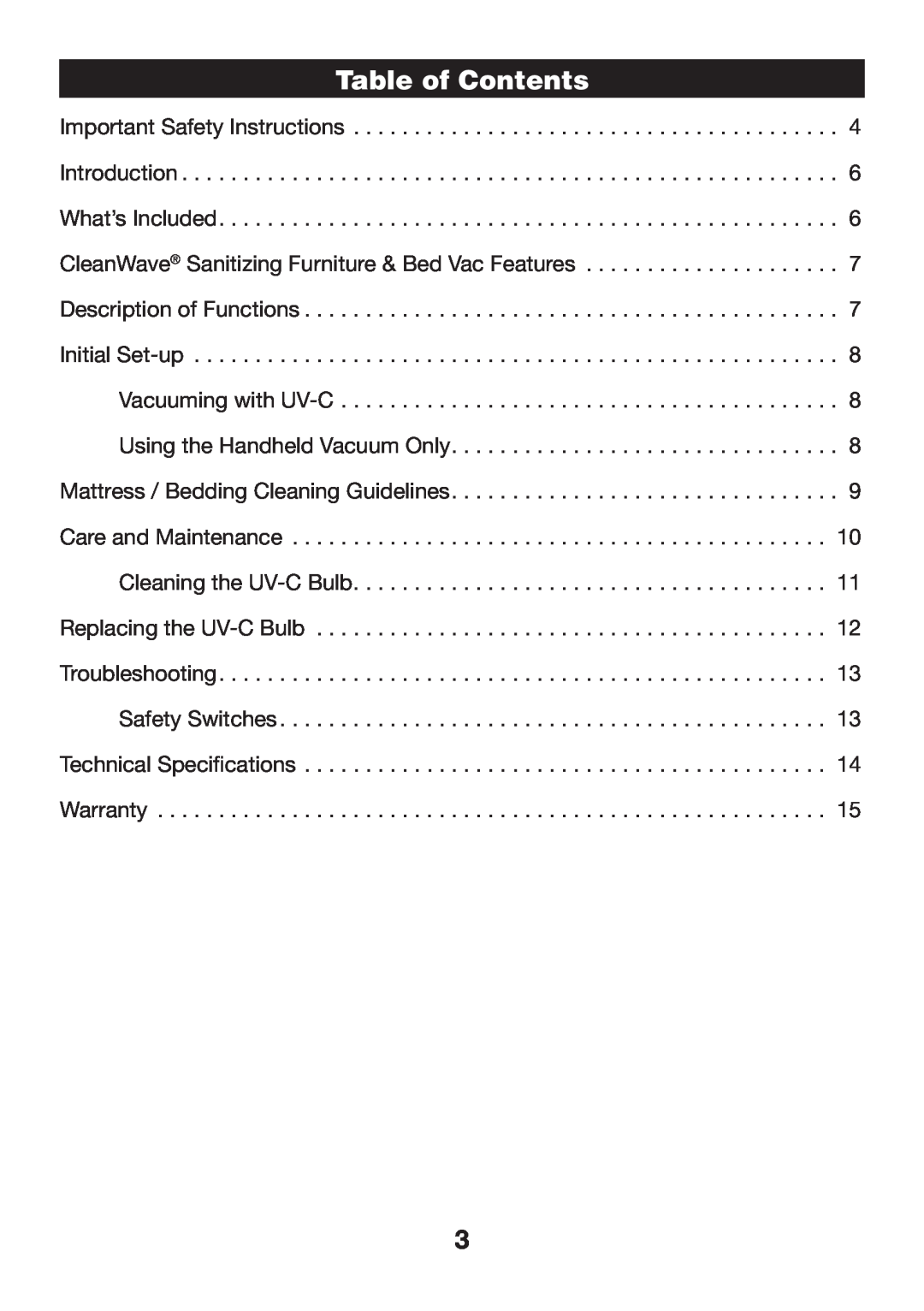 Verilux VH07 manual Table of Contents 