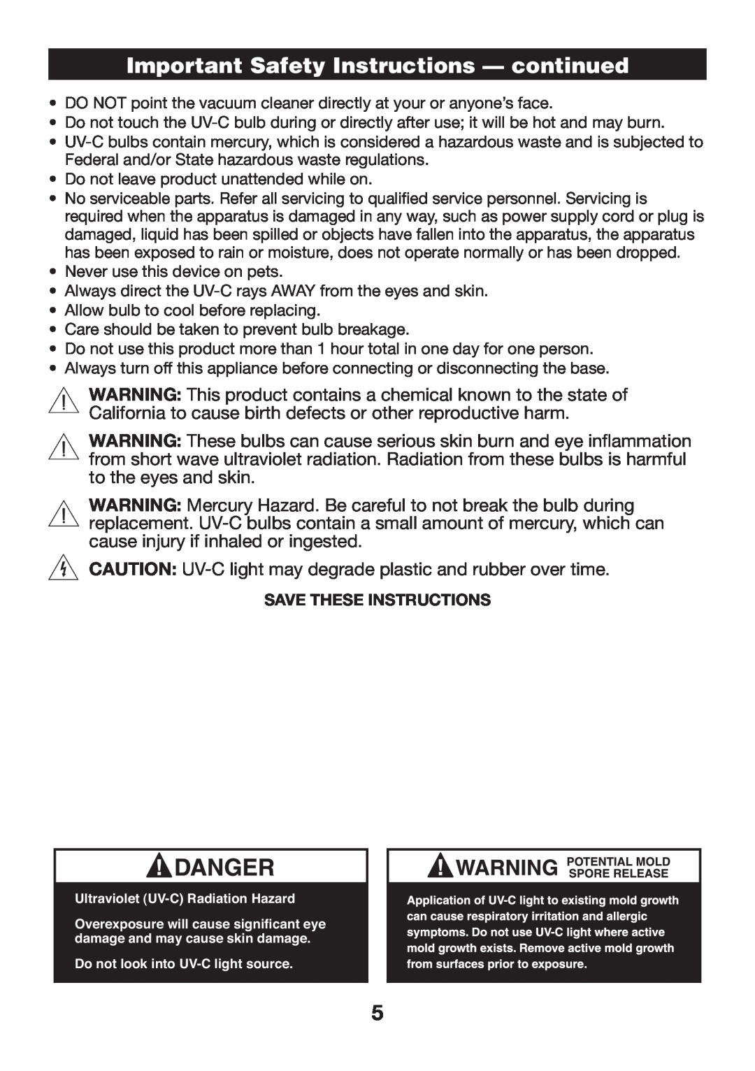 Verilux VH07 manual Important Safety Instructions -­continued, Save These Instructions 