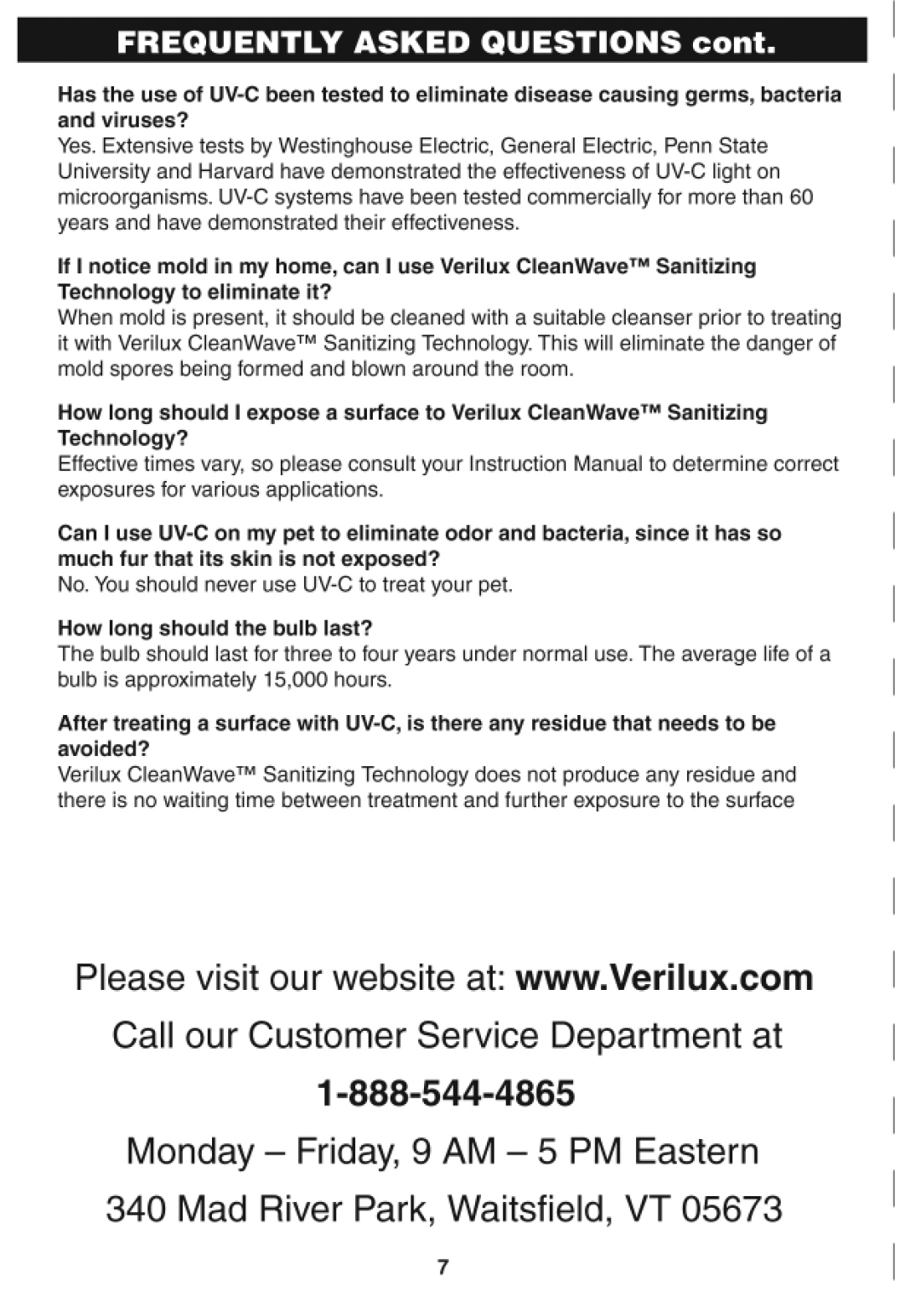 Verilux VH11 manual 