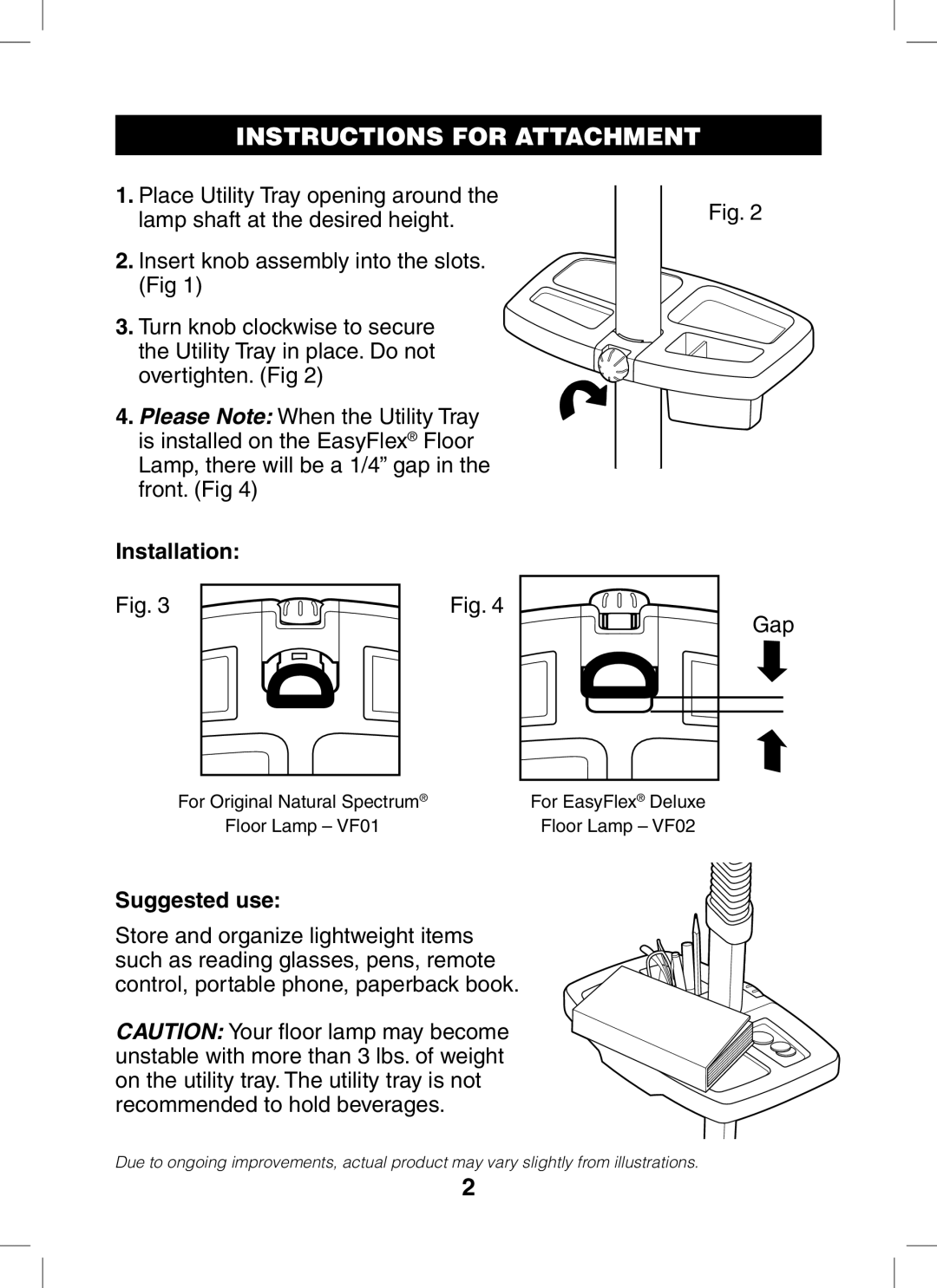 Verilux VL01 manual Instructions for Attachment, Installation, Suggested use 