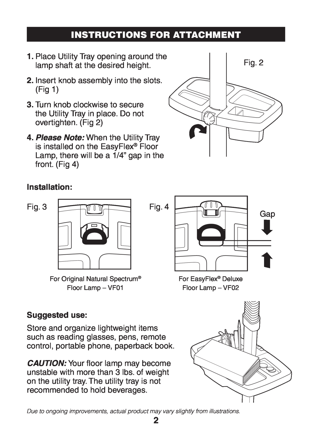 Verilux VL01 manual Instructions For Attachment, Installation, Suggested use 