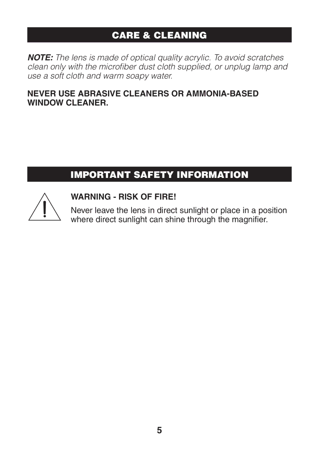 Verilux VM01 manual Care & Cleaning, Important Safety Information 