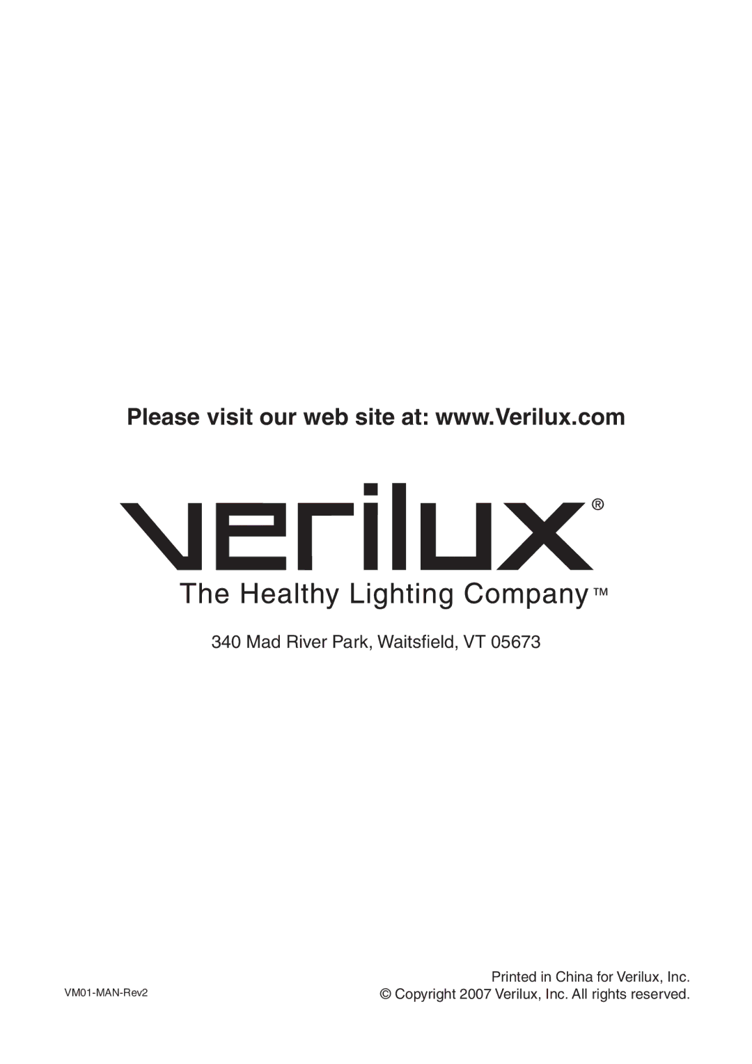 Verilux VM01 manual Mad River Park, Waitsﬁ eld, VT 