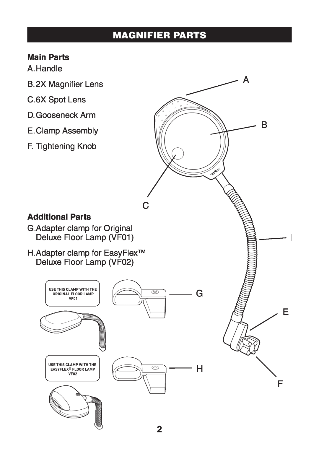Verilux VM01 manual Magnifier Parts, Main Parts, Additional Parts 