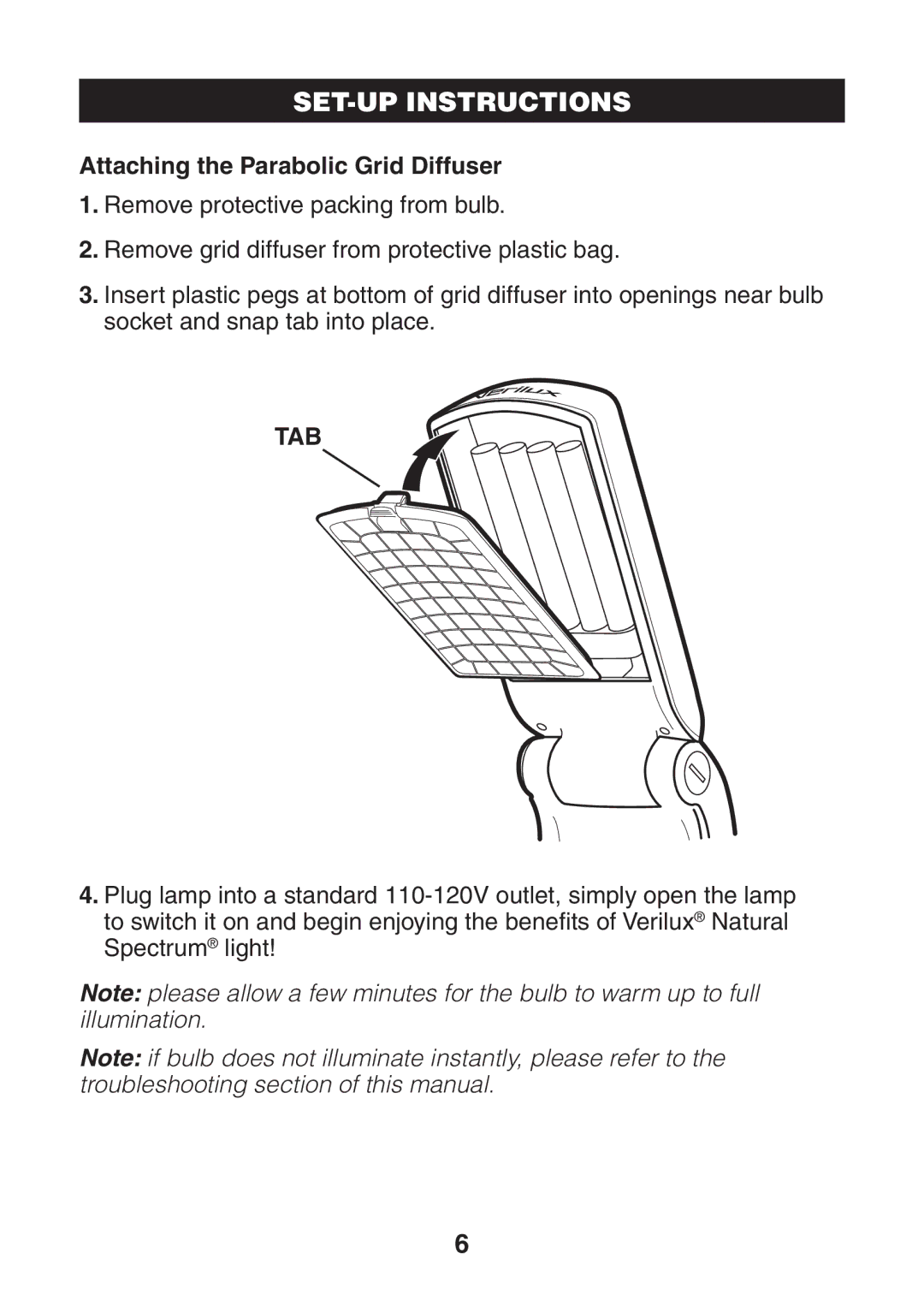 Verilux VP02 manual Tab 