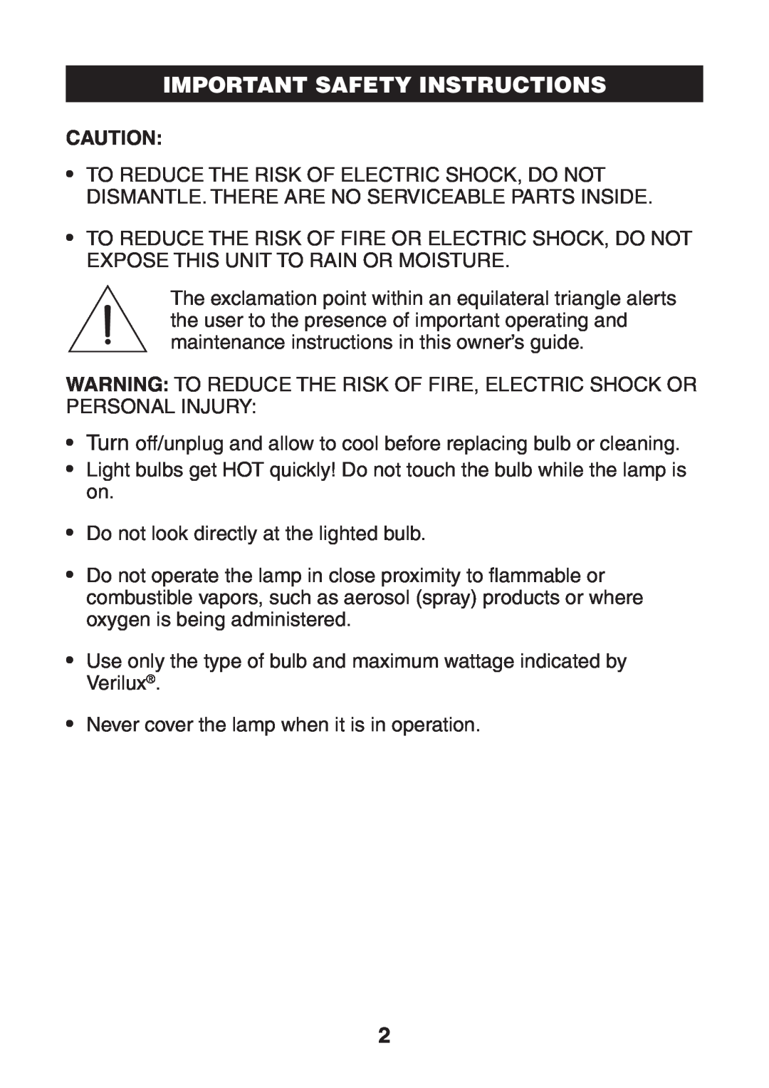 Verilux VP02 manual Important Safety Instructions 