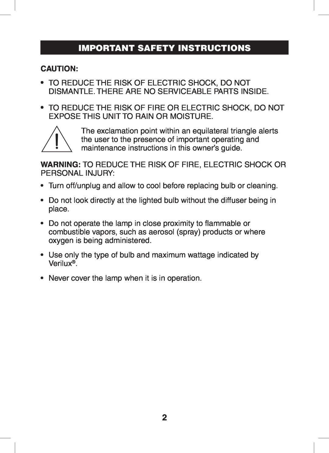 Verilux VT01 manual Important Safety Instructions 