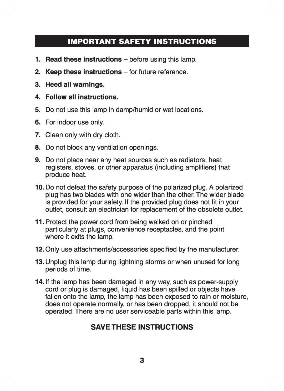 Verilux VT01 manual Save These Instructions, Important Safety Instructions, Keep these instructions - for future reference 
